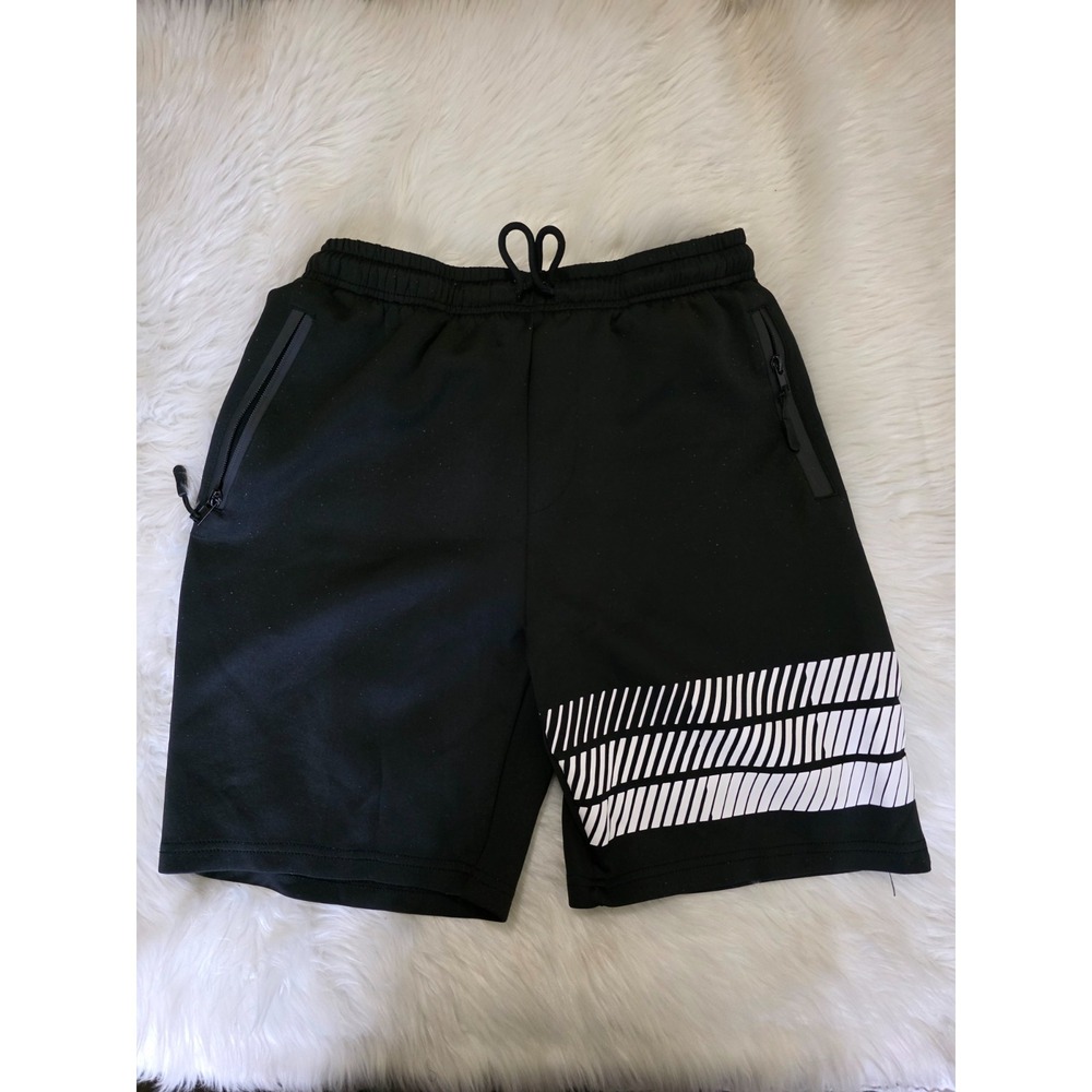 Public Record Boys 16 Black Athletic Shorts Zip Pockets Drawstring Graphic